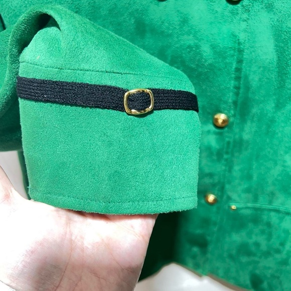 St. John Sport by Marie Gray • Emerald Faux Suede Gold Button Blazer - Picture 6 of 8